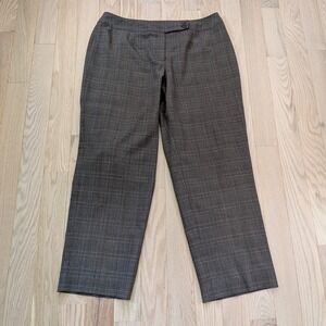 Anne Klein Women 16W Brown Glen Plaid Wool Blend Stretch Lined Dress Trousers